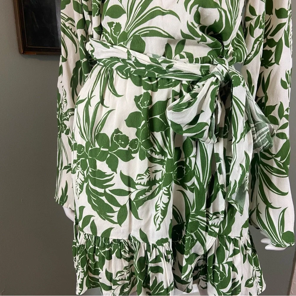 L*Space Geneva Bell Sleeve Tropical Green Leaf Print Mini Dress Hawaiian Small S - Picture 5 of 15
